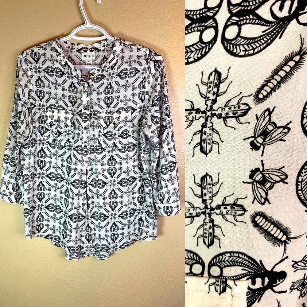 White and Black Bug Print Women's Top